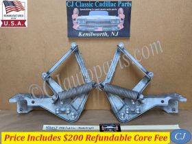 REBUILT FACTORY ORIGINAL 1958 CADILLAC DEVILLE ELDORADO FLEETWOOD HOOD HINGES WITH SPRINGS - NEW RIVETS